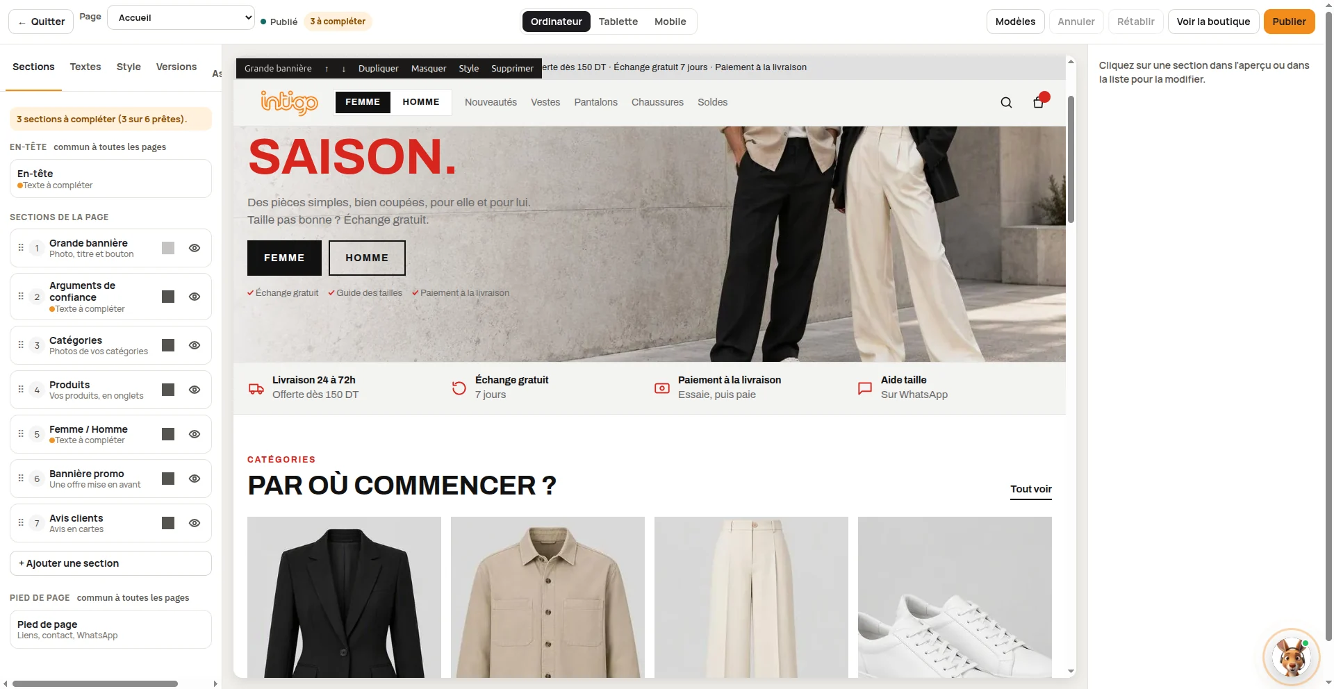 Storefront builder with live preview